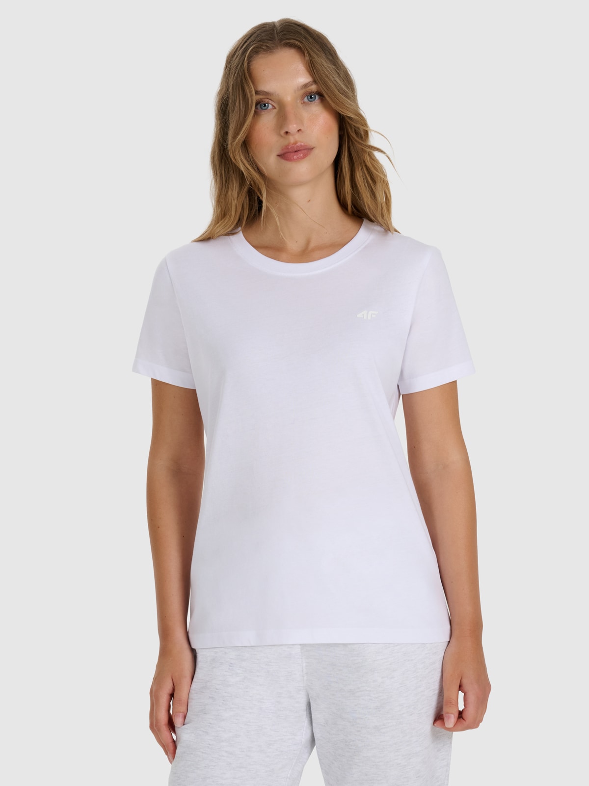 4F T-shirt regular gładki damski - biały L