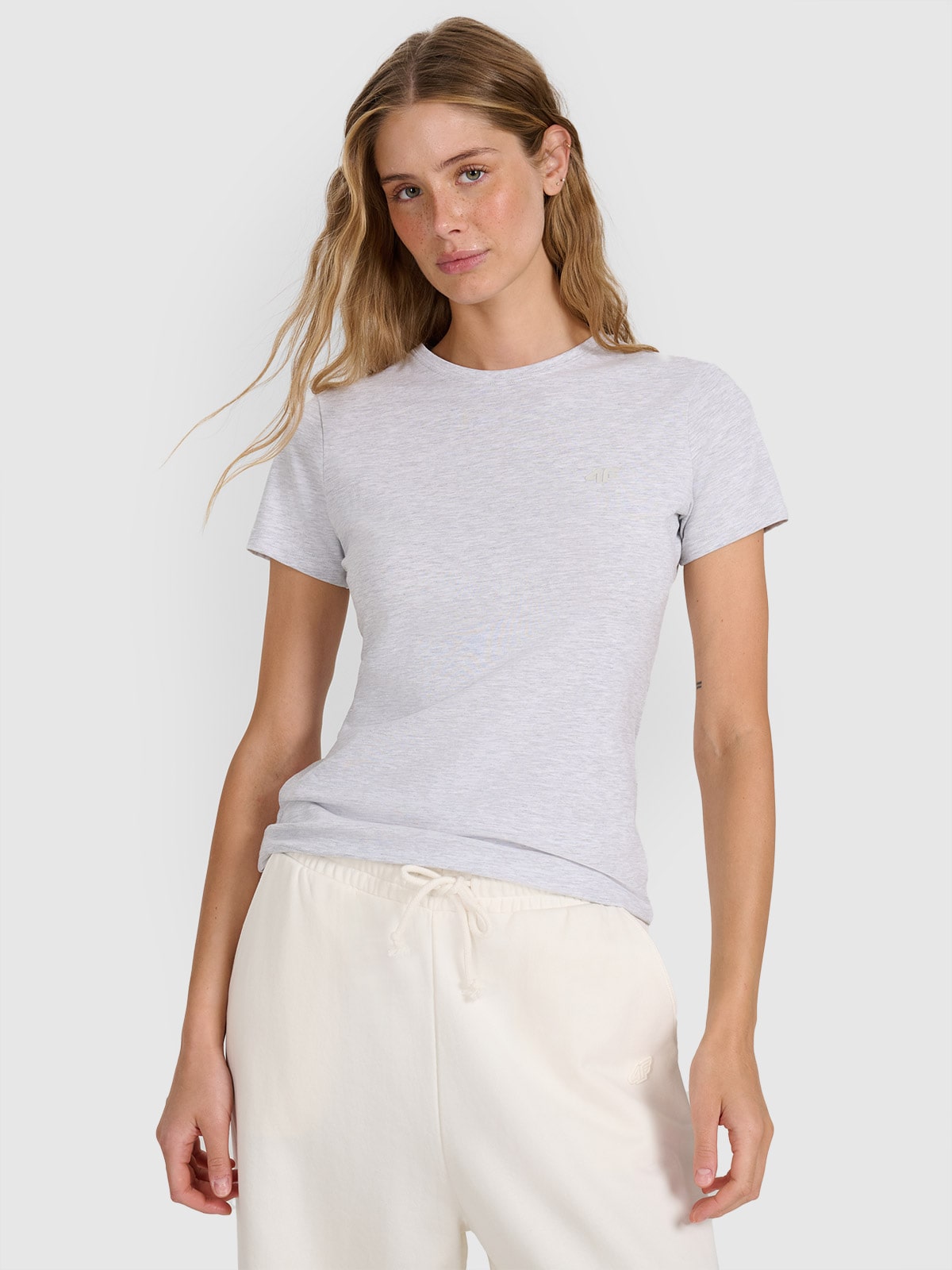 4F T-shirt slim gładki damski - szary XXL