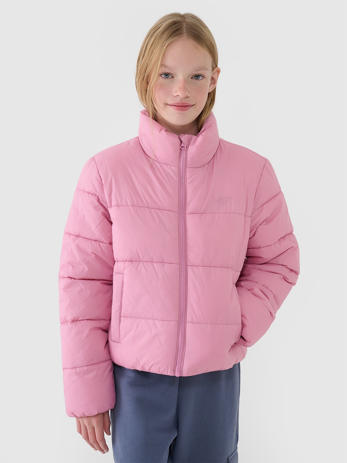 4F Kurtka puchowa z wypełnieniem syntetycznym dziecięca - różowa 164 (13-14 lat)