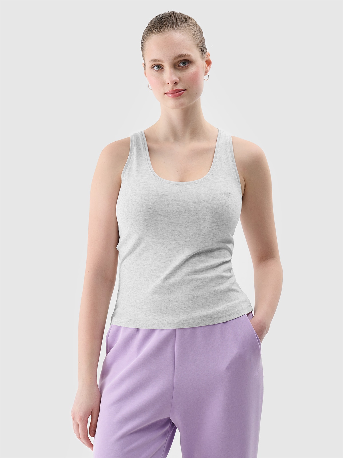 4F Top slim gładki damski - szary XS