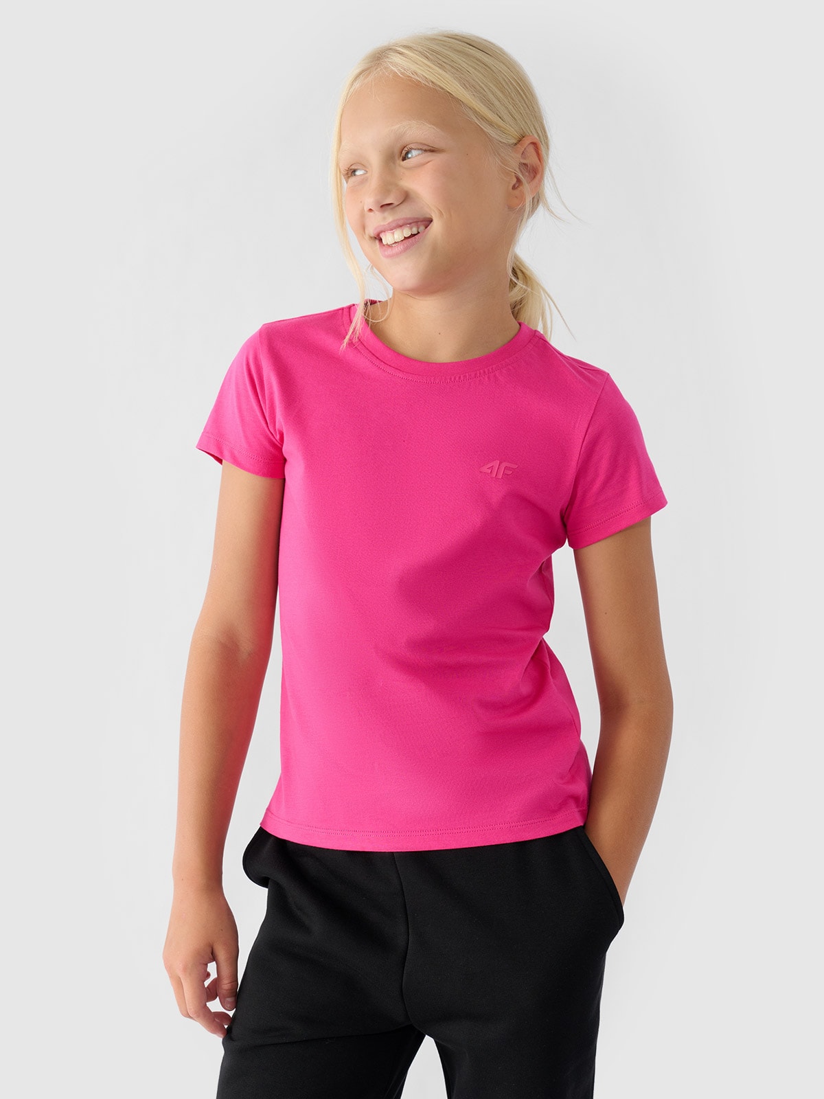 4F T-shirt gładki dziewczęcy - różowy 164 (13-14 lat)