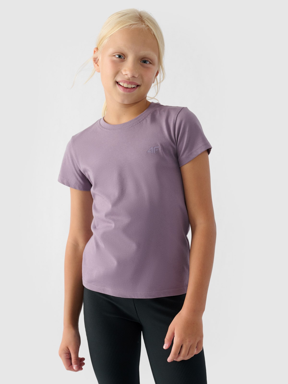 4F T-shirt gładki dziewczęcy - fioletowy 164 (13-14 lat)