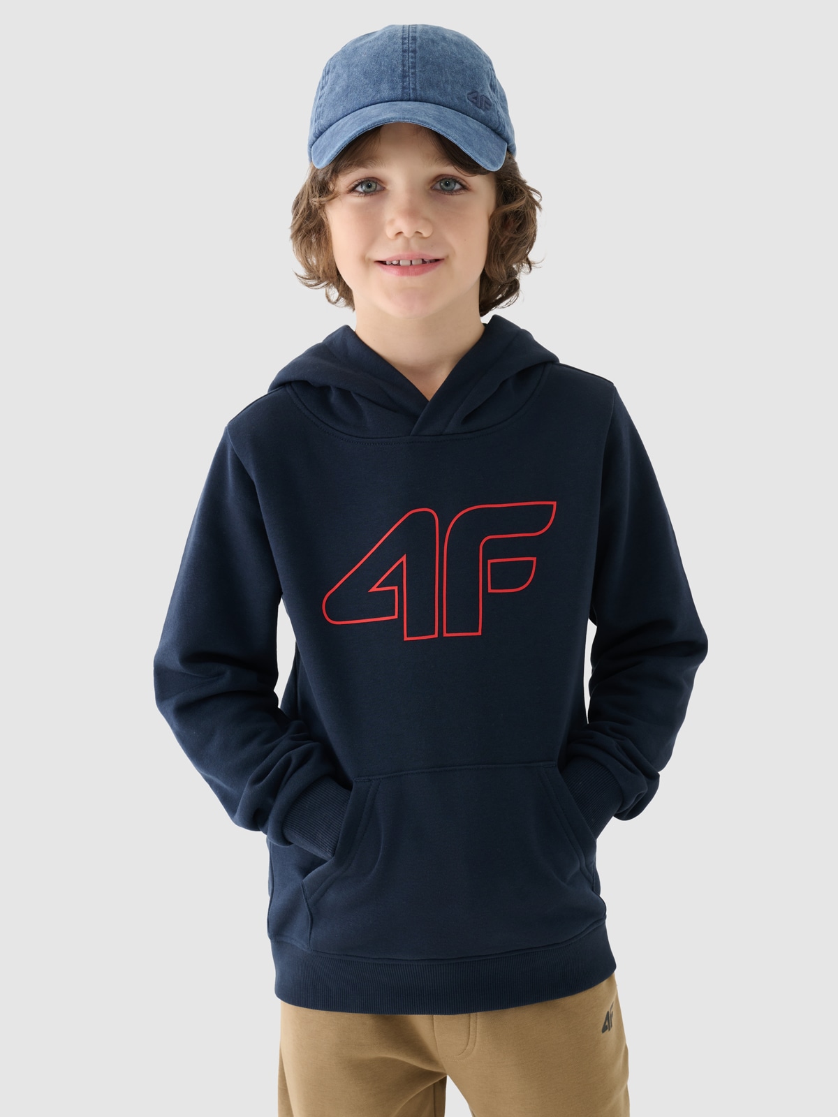 4F Bluza dresowa nierozpinana z kapturem chłopięca - granatowa 128 (7-8 lat)