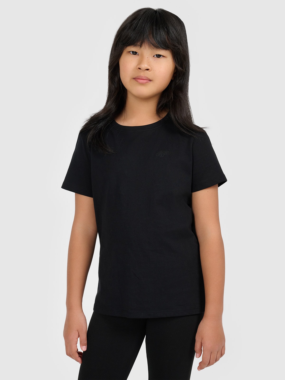 4F T-shirt gładki dziewczęcy - czarny 164 (13-14 lat)