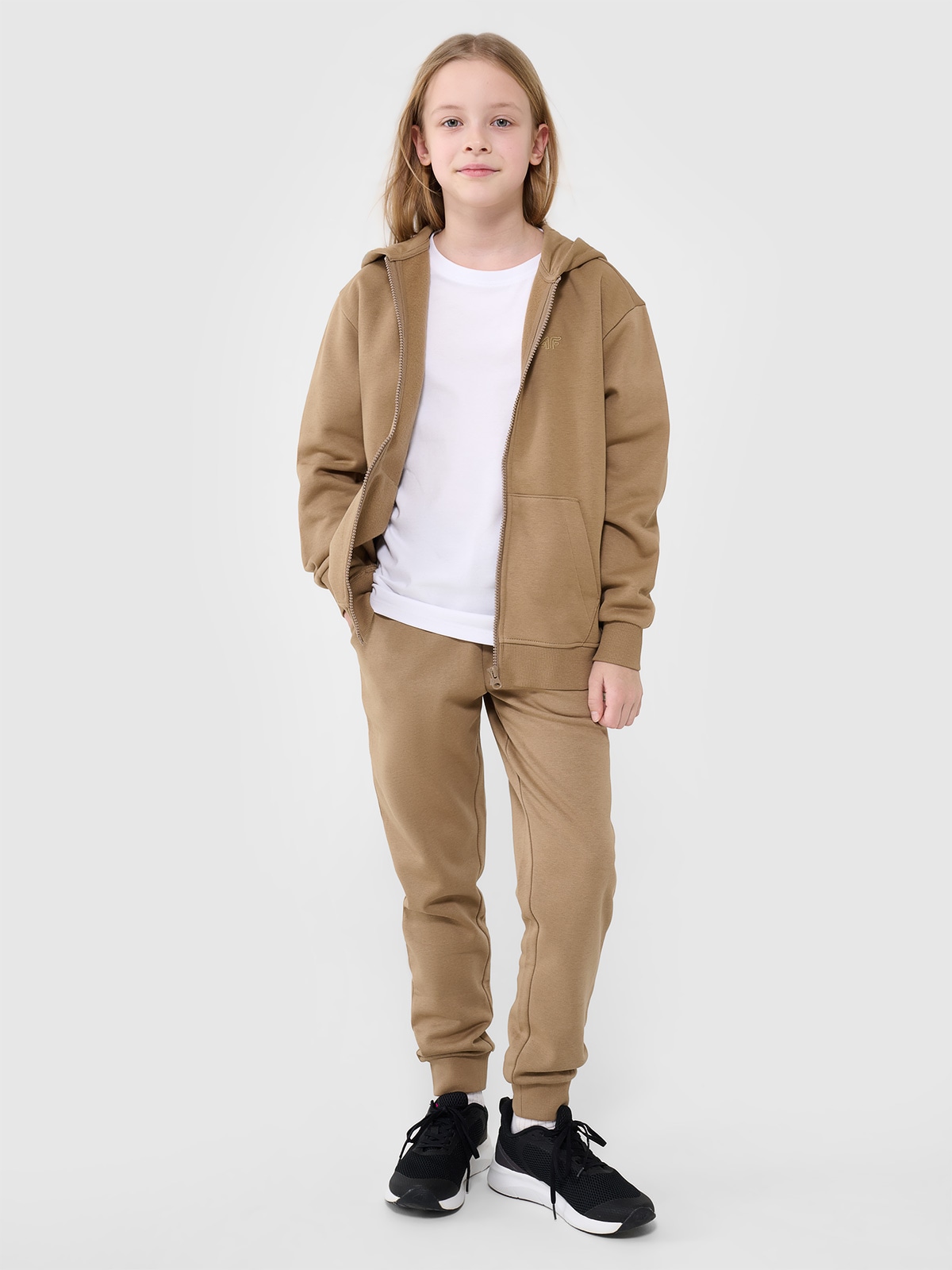 4F Spodnie dresowe joggery dziewczęce - beżowe 164 (13-14 lat)