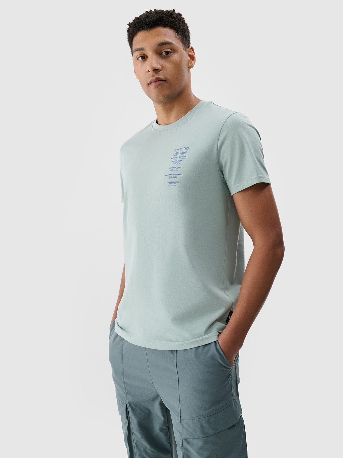 4F T-shirt regular z nadrukiem męski - turkusowy S