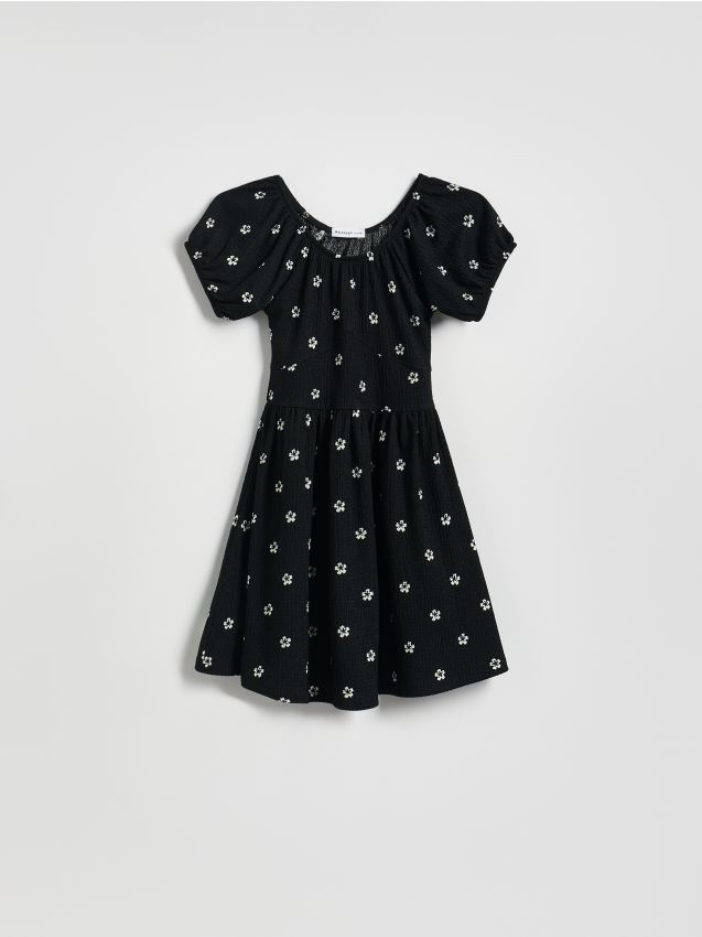 Reserved - Wzorzysta sukienka - czarny