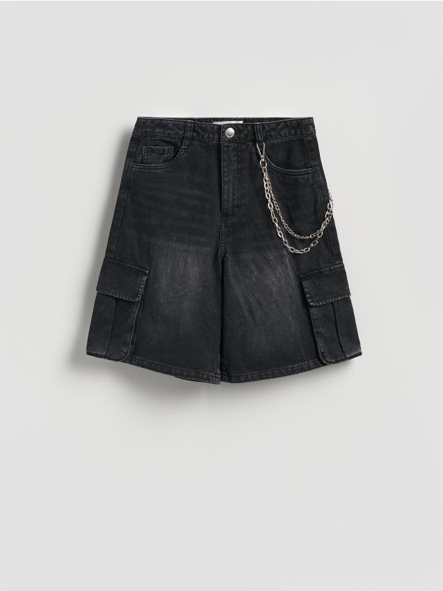 Reserved - Jeansowe szorty z łańcuszkiem - czarny
