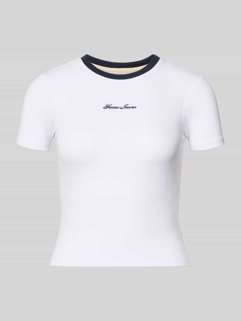 t-shirt z okrągłym dekoltem i wyhaftowanym logo