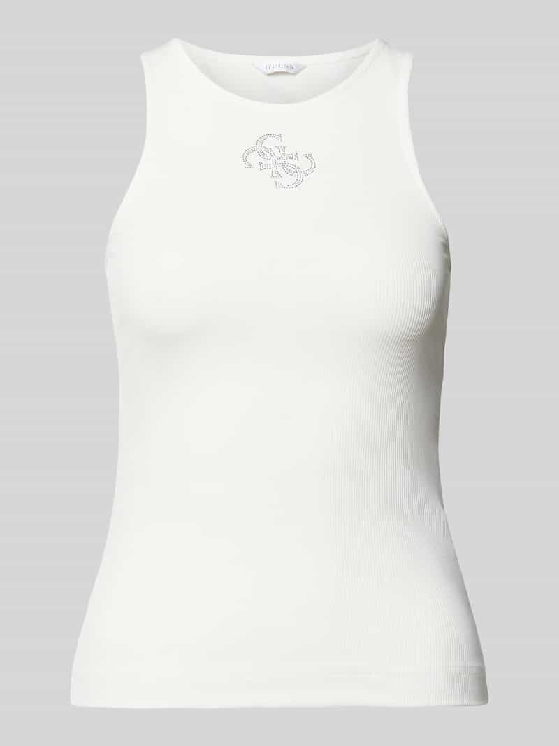 Top na ramiączkach w prążkowanym wyglądzie z logo