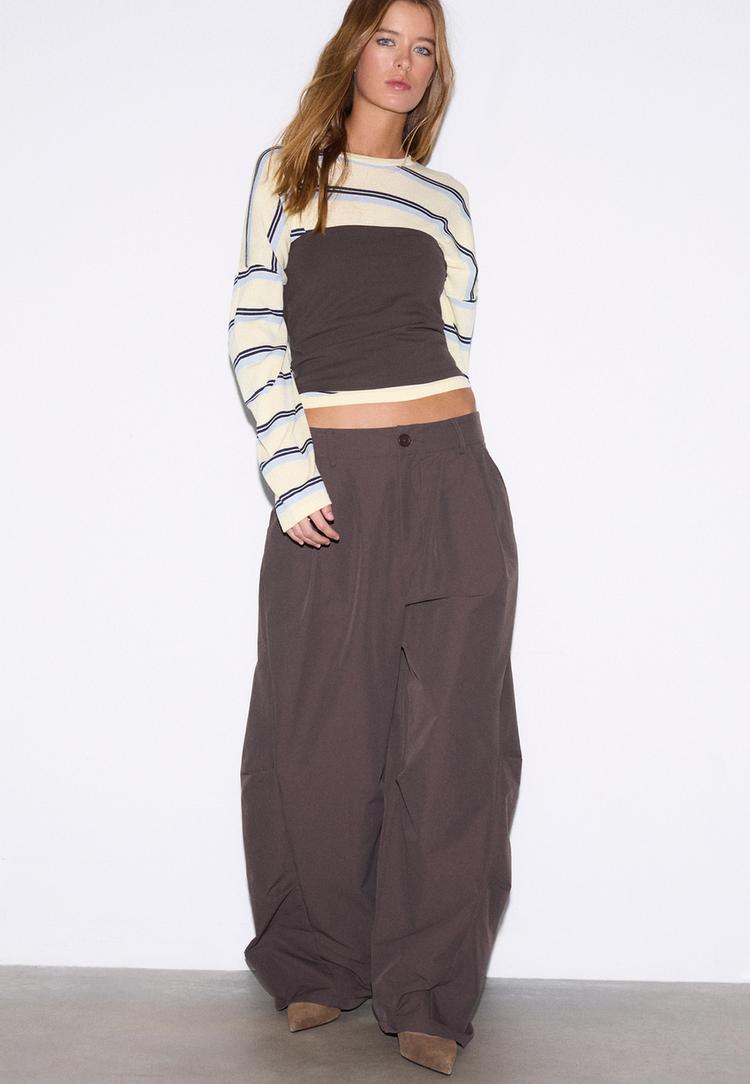 Stradivarius Eleganckie spodnie barrel Brązowy 42