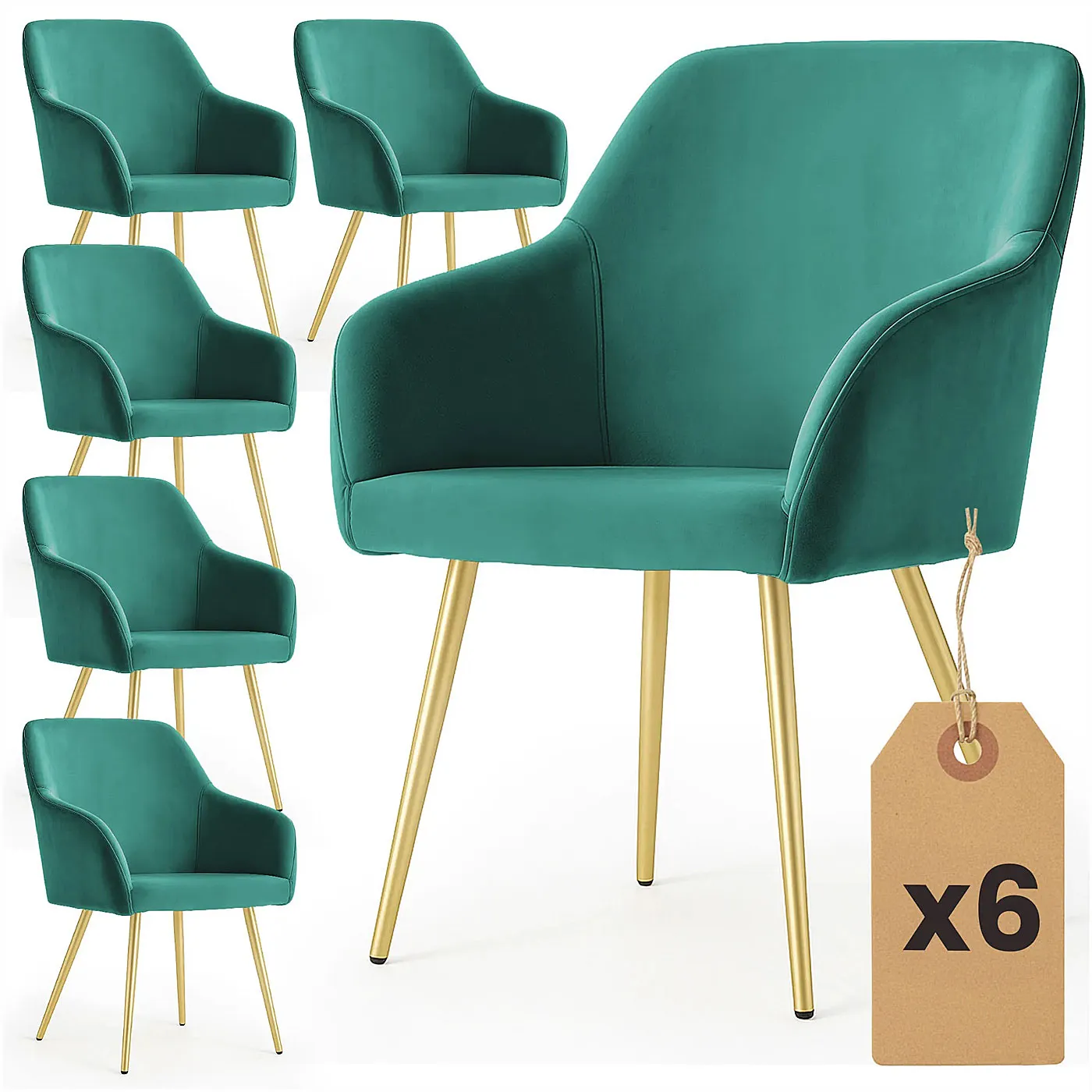 Zestaw 6 zielonych krzeseł w stylu glamour - Terviso 3X