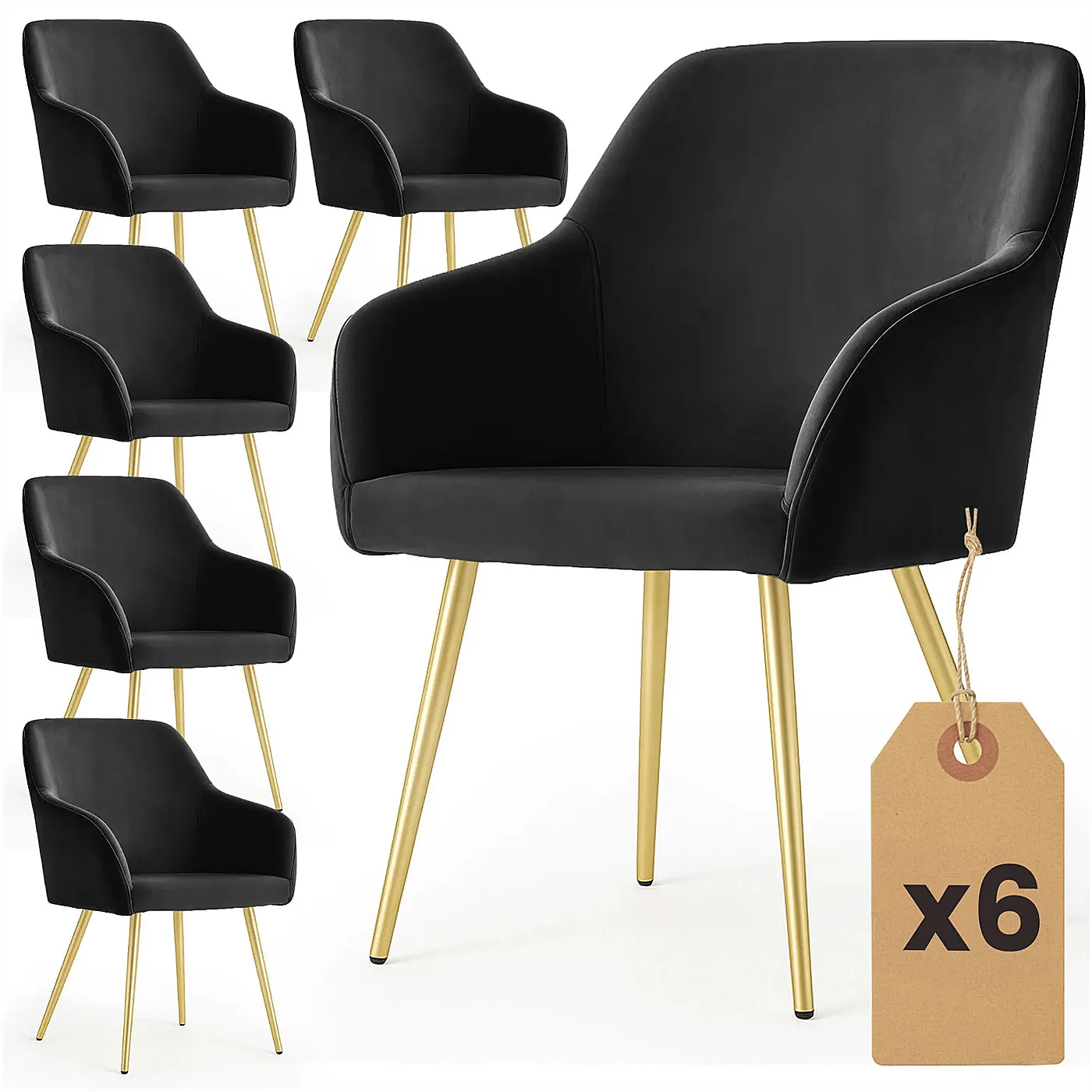 Zestaw 6 czarnych krzeseł w stylu glamour - Terviso 3X