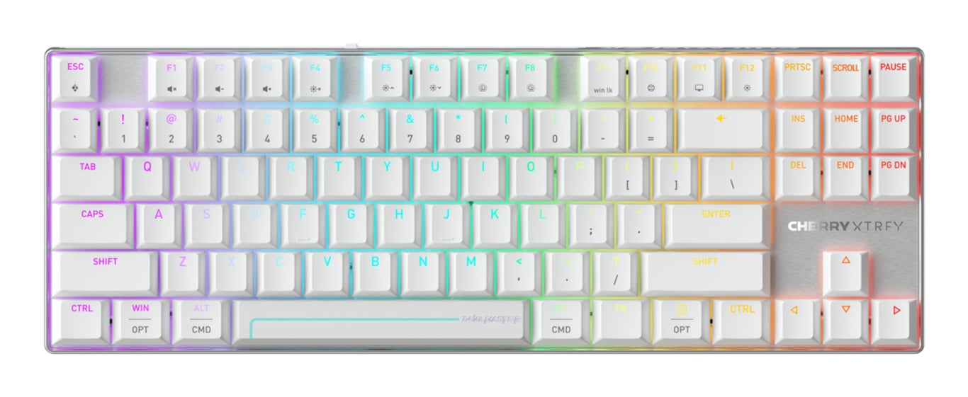 CHERRY MX 8.2 Pro TMR Wireless klawiatura Gaming USB + RF Wireless + Bluetooth QWERTY Amerykański międzynarodowy Srebrny, Biały G8E-3885HACAUS-0