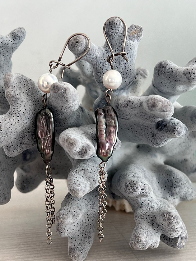 Kolczyki srebrne z perłami - długie wiszace - VINTAGE