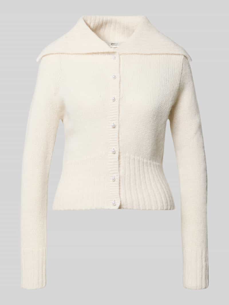 Kardigan rozpinany z szerokim kołnierzem i listwą guzikową