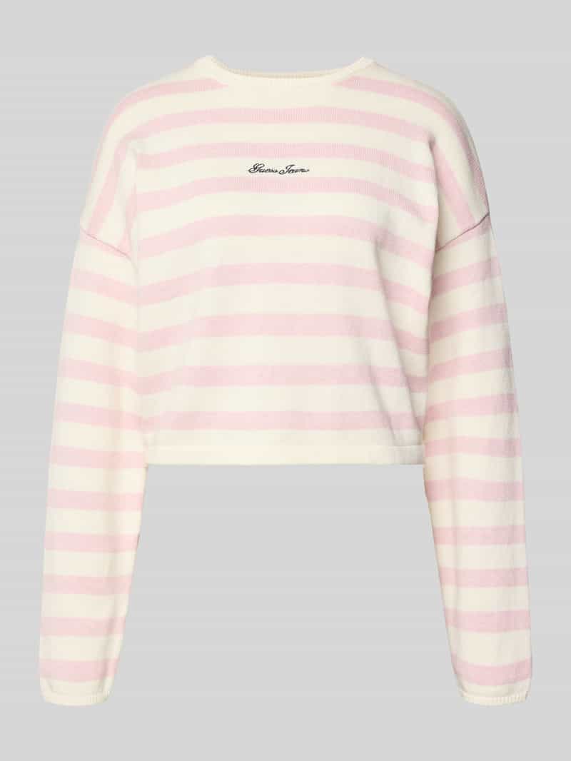 Sweter z dzianiny o pudełkowym kroju z wzorem w paski i wyhaftowanym logo