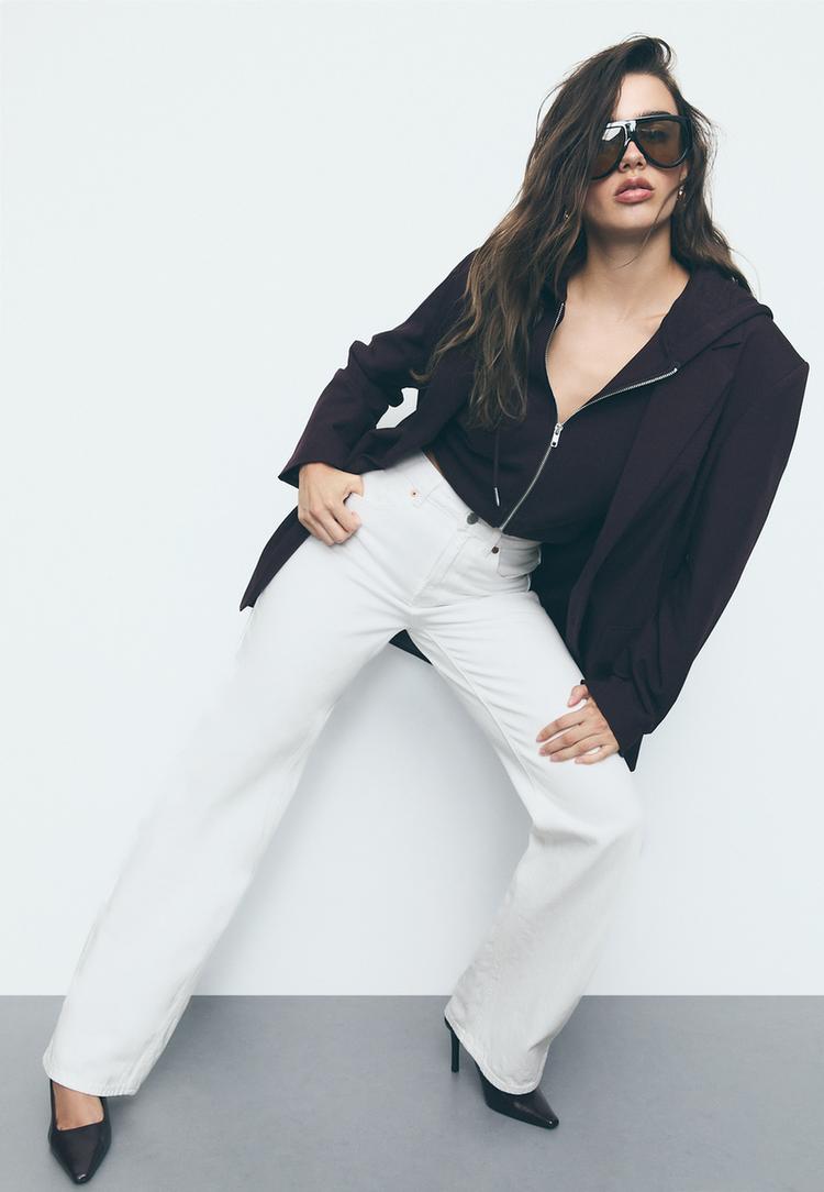 Stradivarius D92 Jeansy straight wide Biały 42