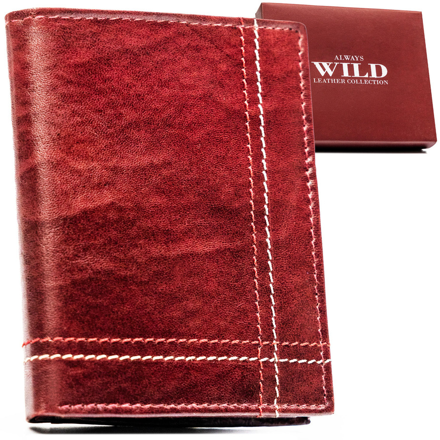 Skórzany, pionowy portfel męski w brązowym kolorze z systemem RFID bez zapięcia - Always Wild