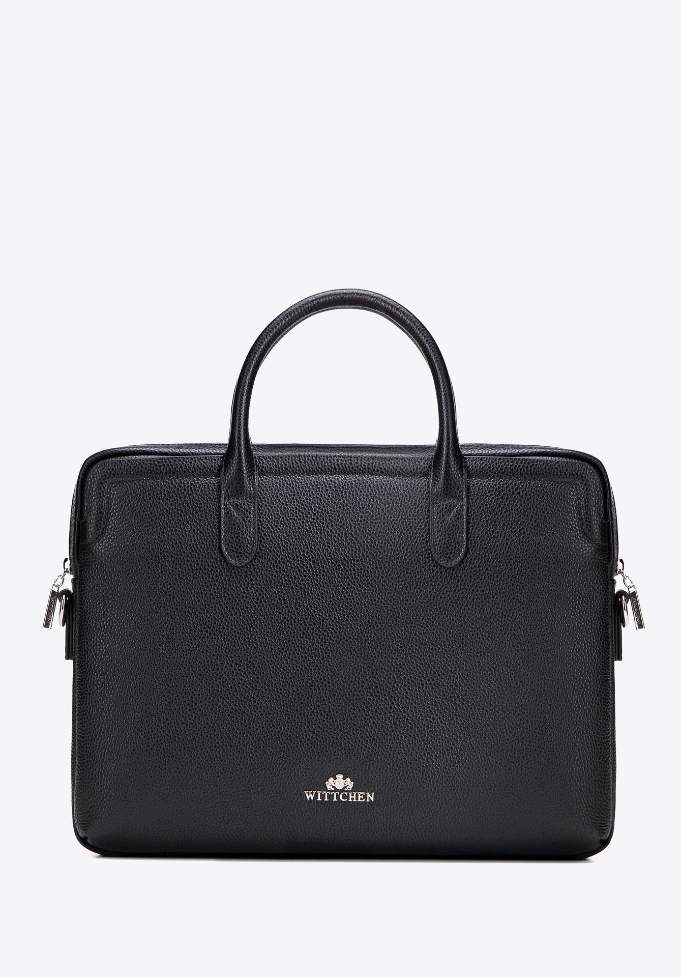 Damska torba na laptopa 15,6” ze skóry naturalnej groszkowej czarno - srebrna
