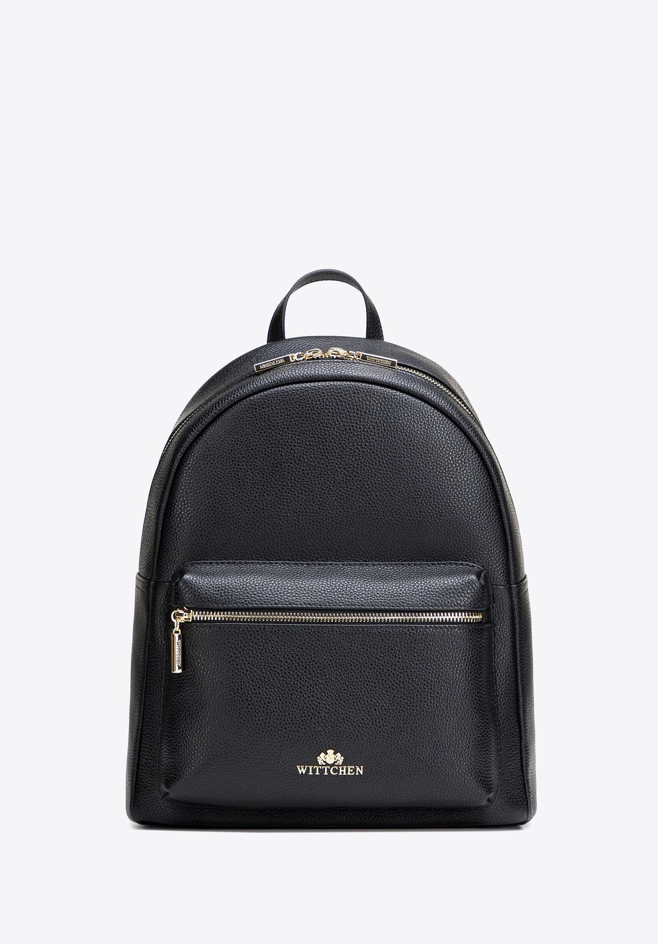 Duży plecak damski ze skóry naturalnej groszkowej czarno - złoty