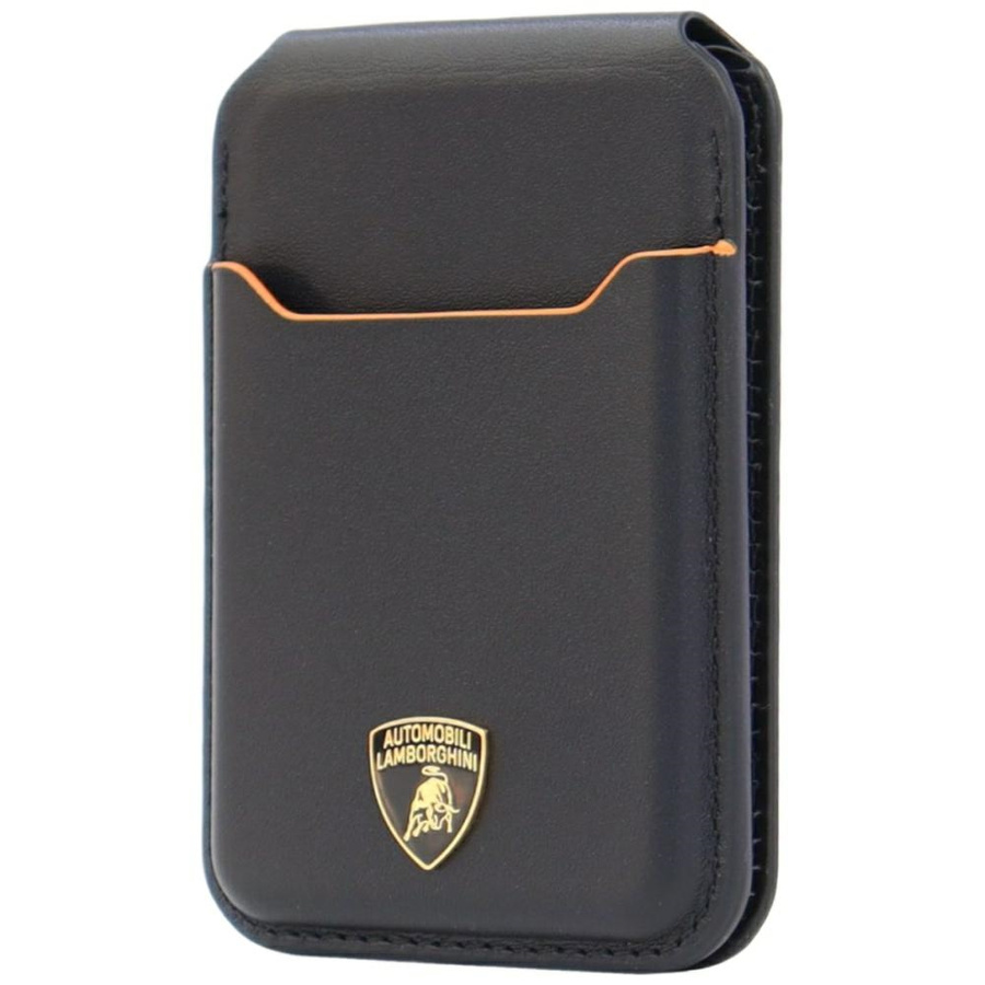 Magnetyczny portfel Lamborghini D1 Genuine Leather MagSafe Stojak na telefon pomarańczowy