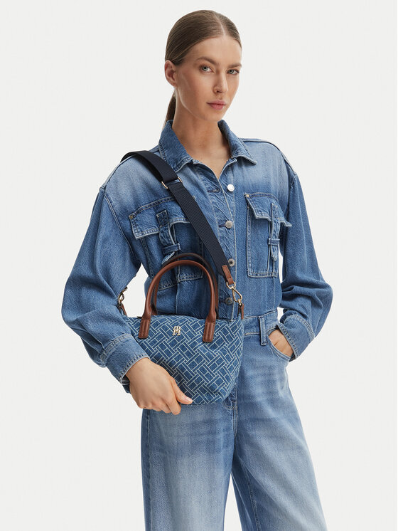 Tommy Hilfiger Torebka Popette Mini Tote Denim Flag AW0AW18612 Niebieski