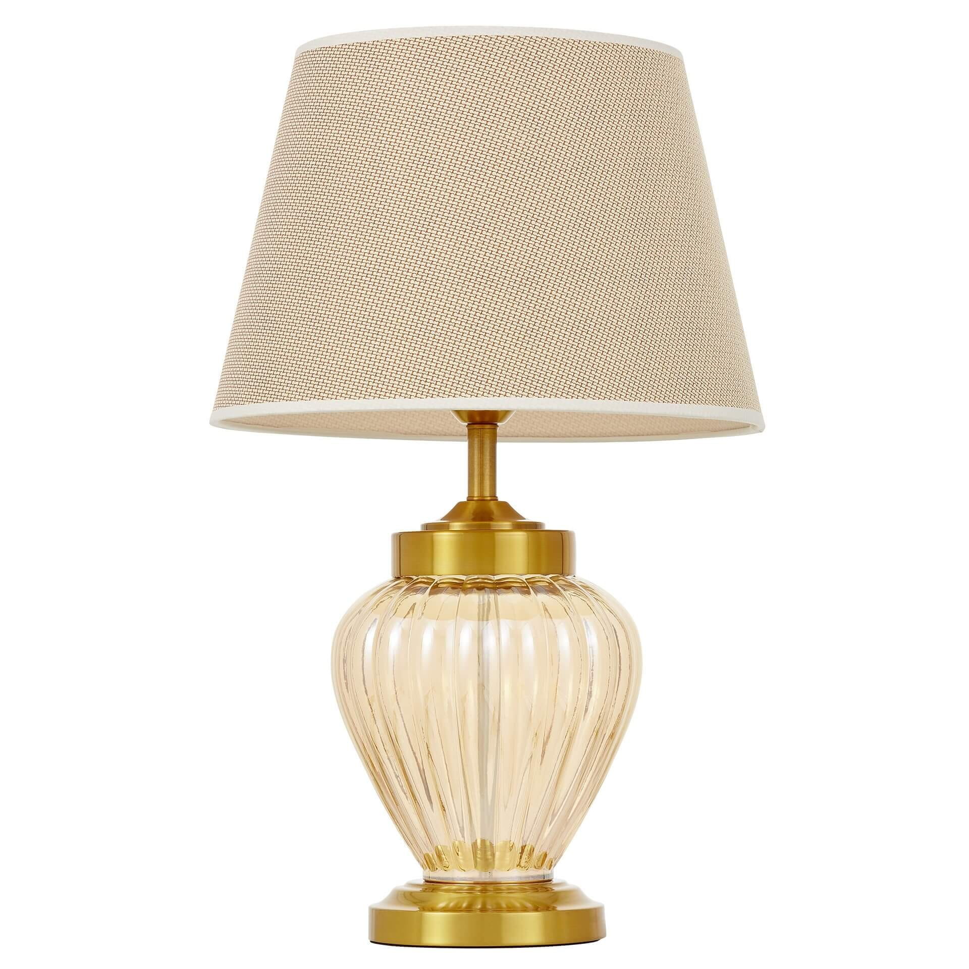 MOLTENA lampa stołowa podstawa szkło/mosiądz abażur kremowy E27