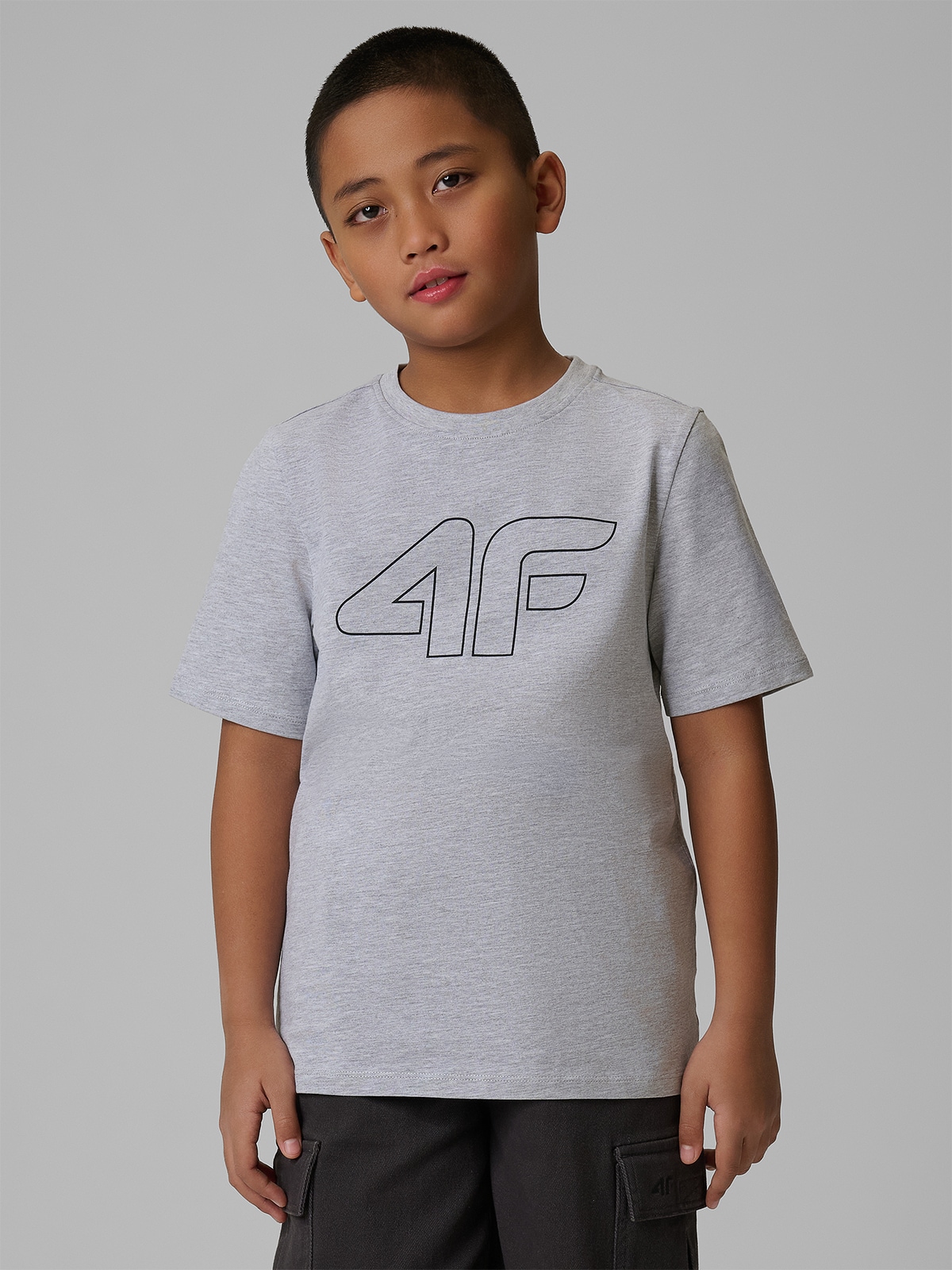 4F T-shirt regular z nadrukiem chłopięcy - szary 164 (13-14 lat)