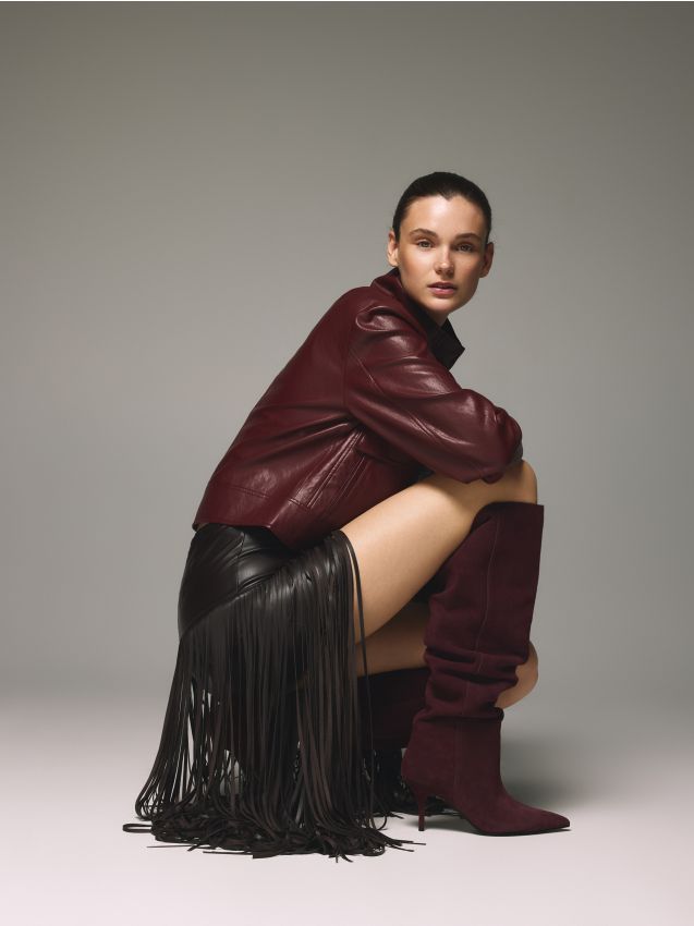 Reserved - Zamszowe kozaki na szpilce - bordowy