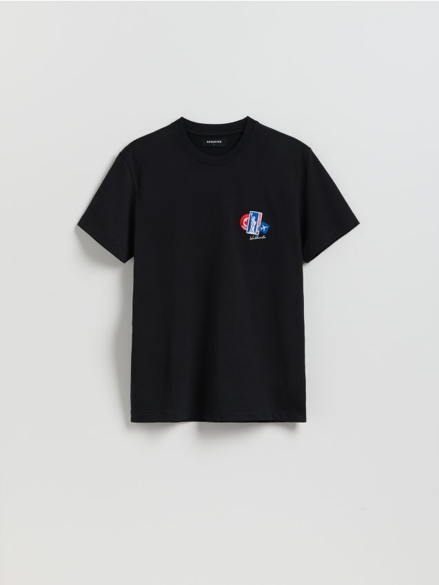 Reserved - T-shirt regular z haftem - czarny