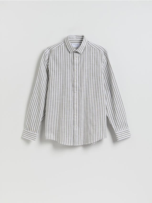 Reserved - Koszula regular fit w paski - oliwkowy