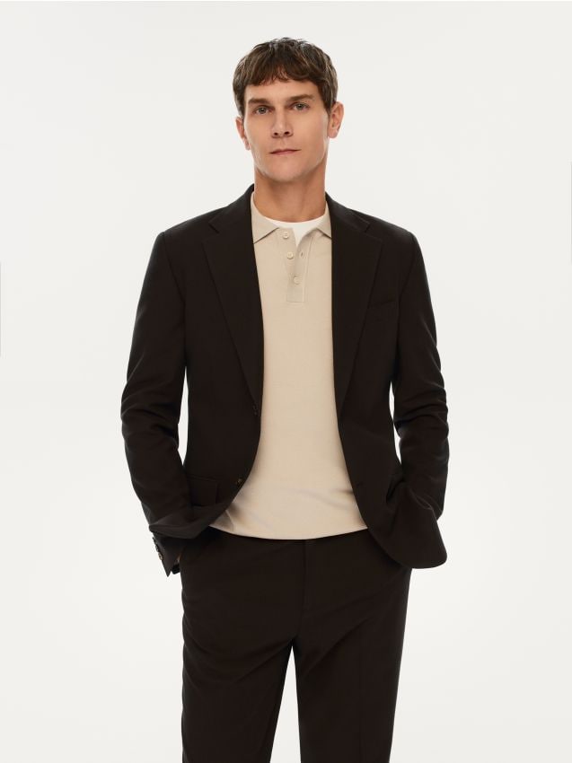 Reserved - Sweter polo z wiskozą - beżowy