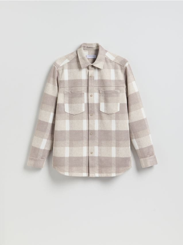 Reserved - Koszula z imitacji zamszu regular fit - beżowy