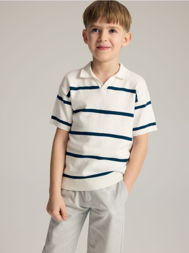 Reserved - T-shirt polo - złamana biel