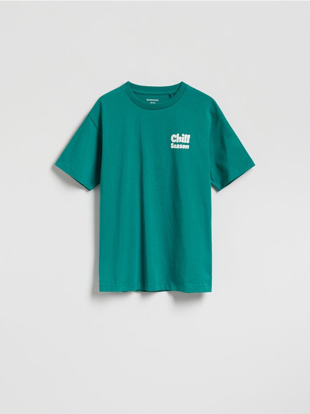 Reserved - Bawełniany t-shirt z nadrukiem - zielony