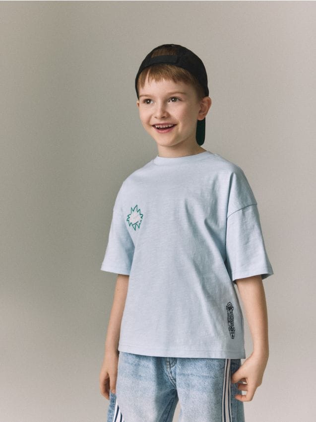 Reserved - Bawełniany t-shirt - jasnoniebieski