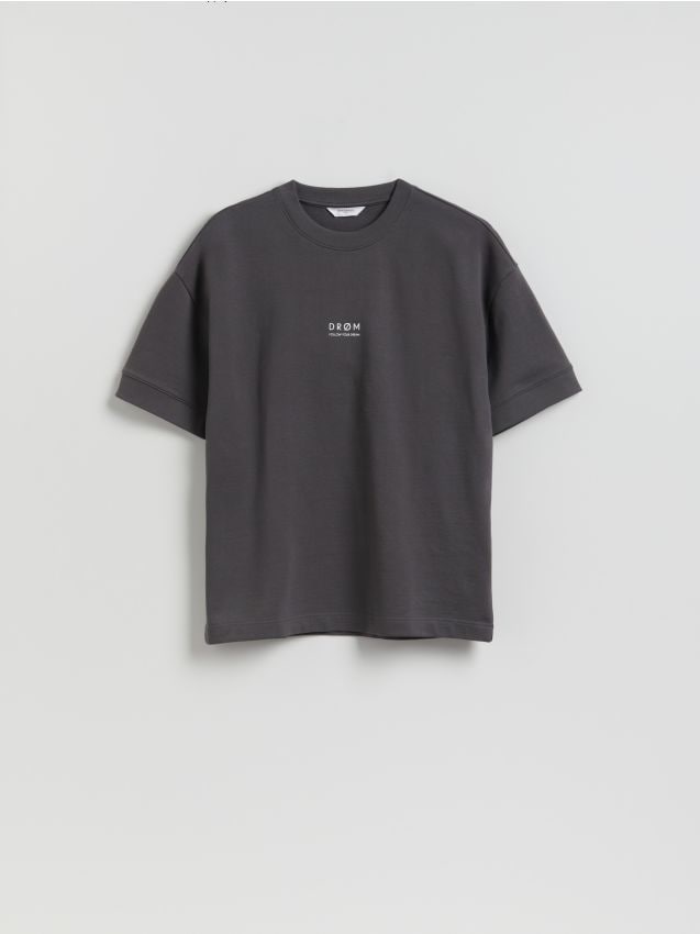 Reserved - T-shirt boxy z nadrukiem - ciemnoszary