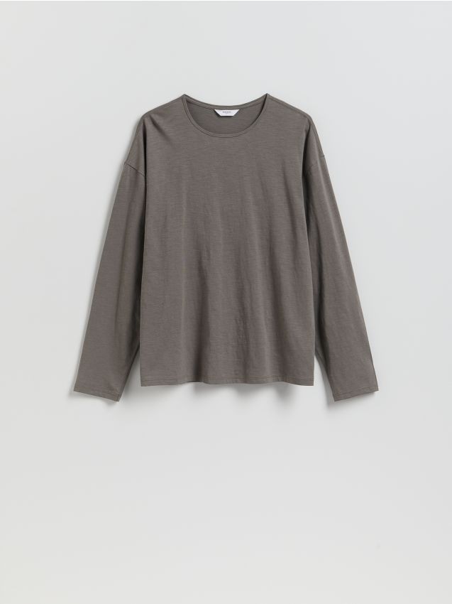 Reserved - Bawełniany longsleeve - ciemnozielony