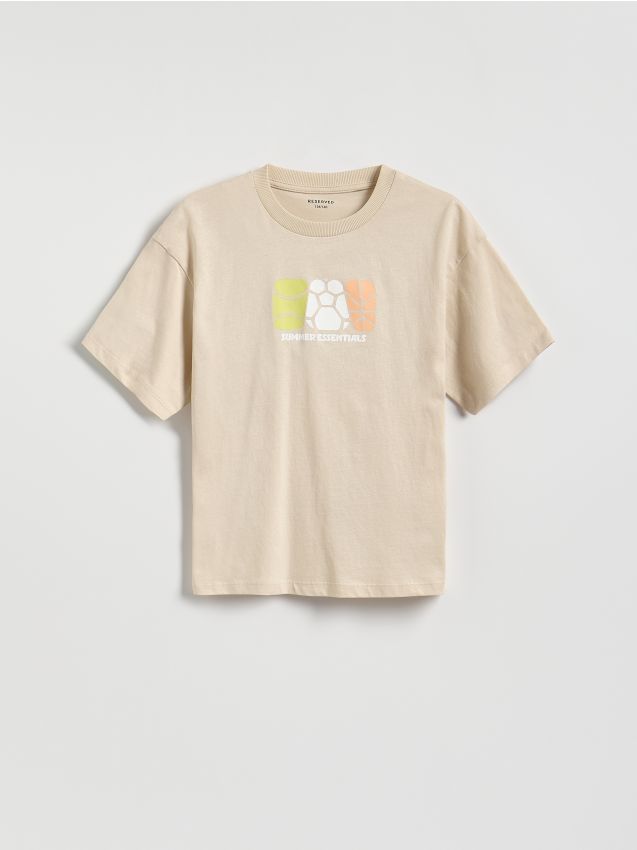 Reserved - Bawełniany t-shirt - kremowy