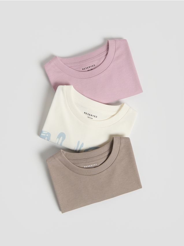 Reserved - Bawełniany t-shirt 3 pack - fioletowy