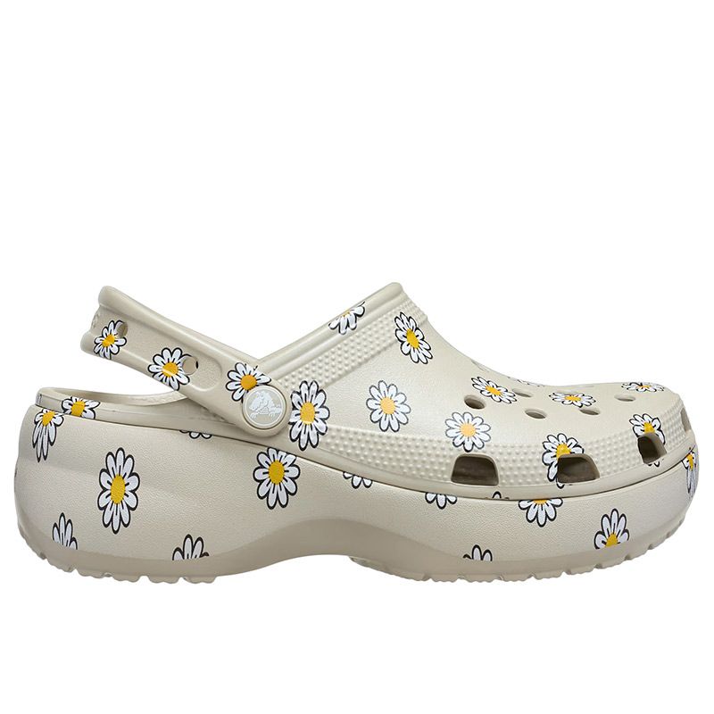 Klapki damskie Crocs Classic Platform Floral Clog 212668-1WY - szare