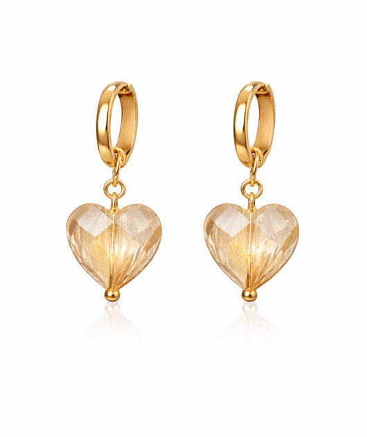 Kolczyki CHAMPAIGNE HEARTS- srebro 925 złocone 24K, Swarovski