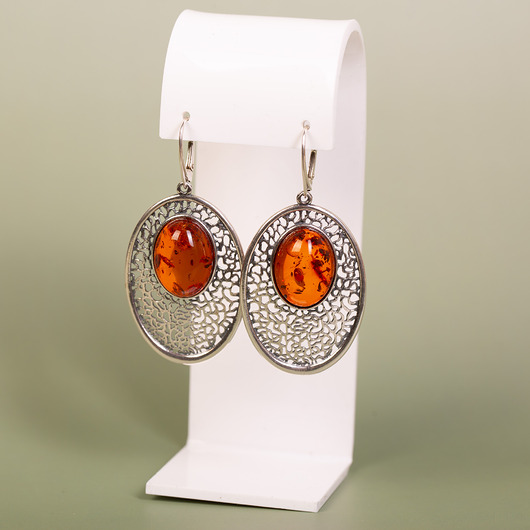 Opinie o Kolczyki srebrne ażurowe z koniakowym bursztynem