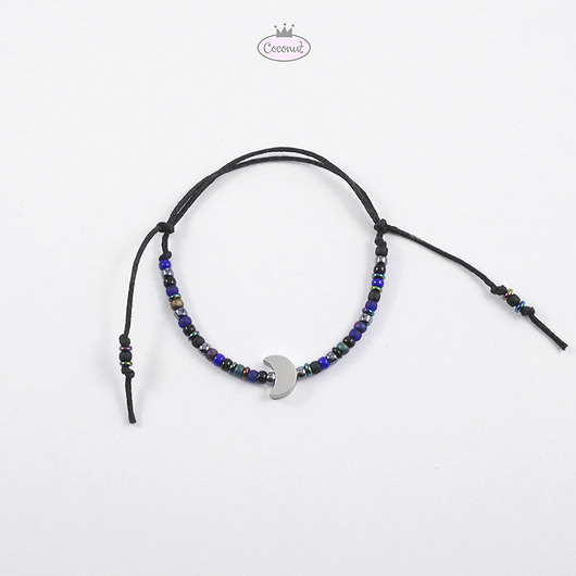 NIGHT MOON - srebro, bransoletka na sznurku