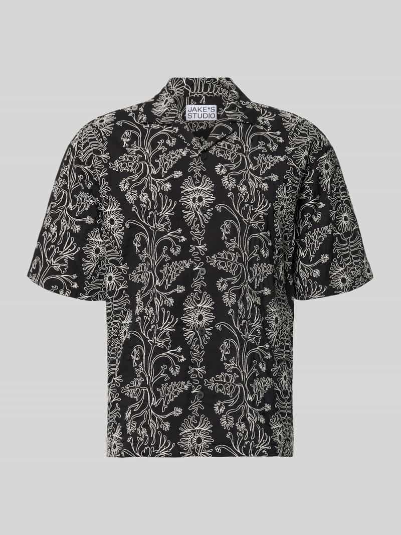 Koszula casualowa o kroju regular fit z kwiatowym haftem na całej powierzchni