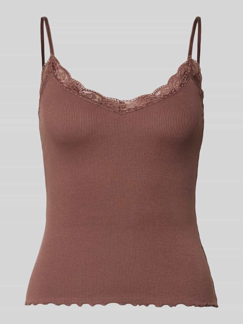 Top o kroju slim fit z mieszanki wiskozy z obszyciem koronką