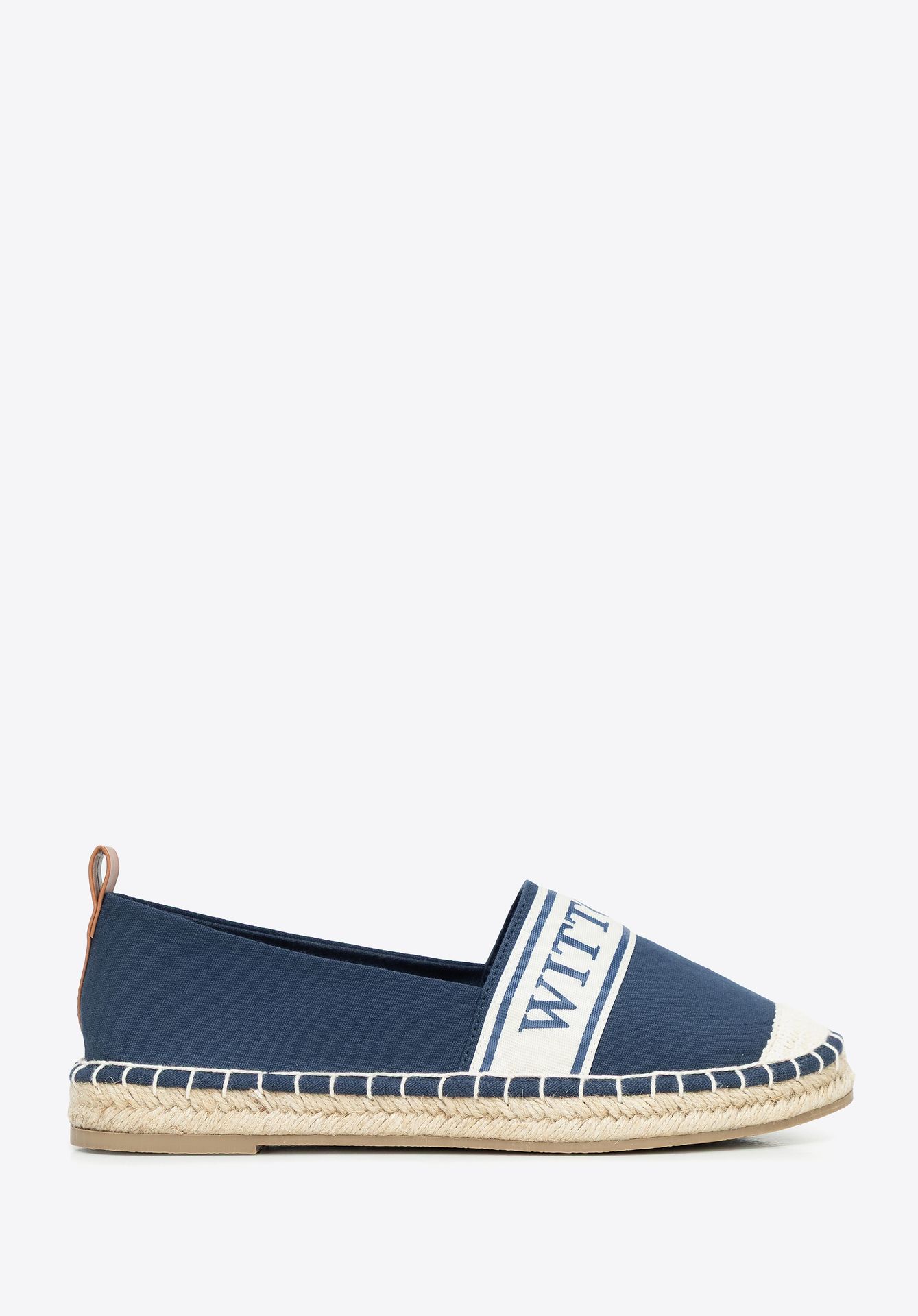 Damskie espadryle z lamówką z logo granatowe