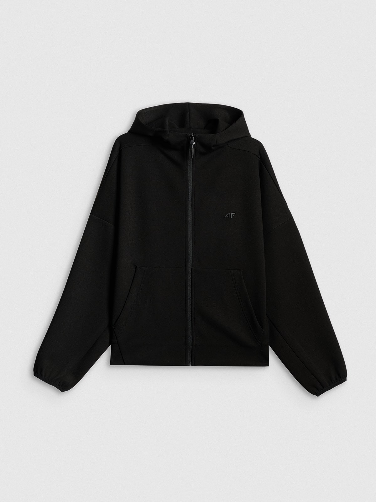 4F Bluza dresowa regular z kapturem damska - czarna XS