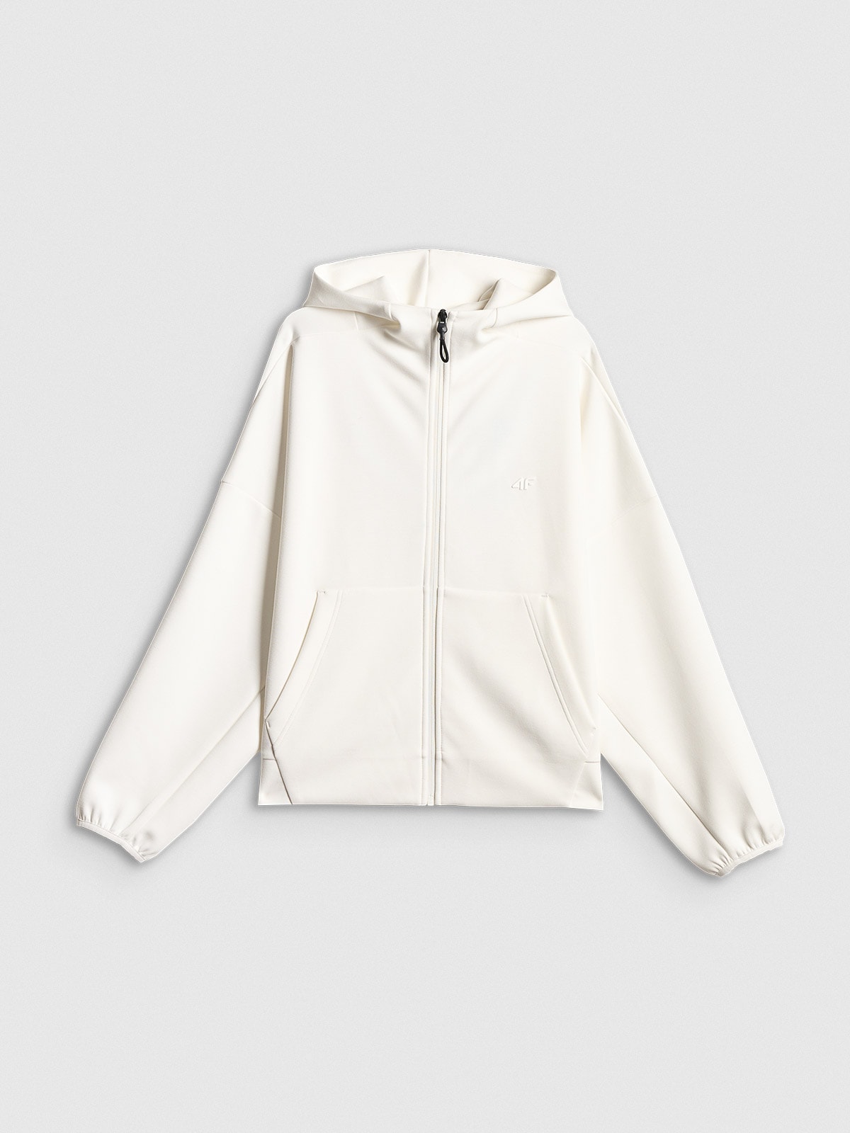 4F Bluza dresowa regular z kapturem damska - biała XS